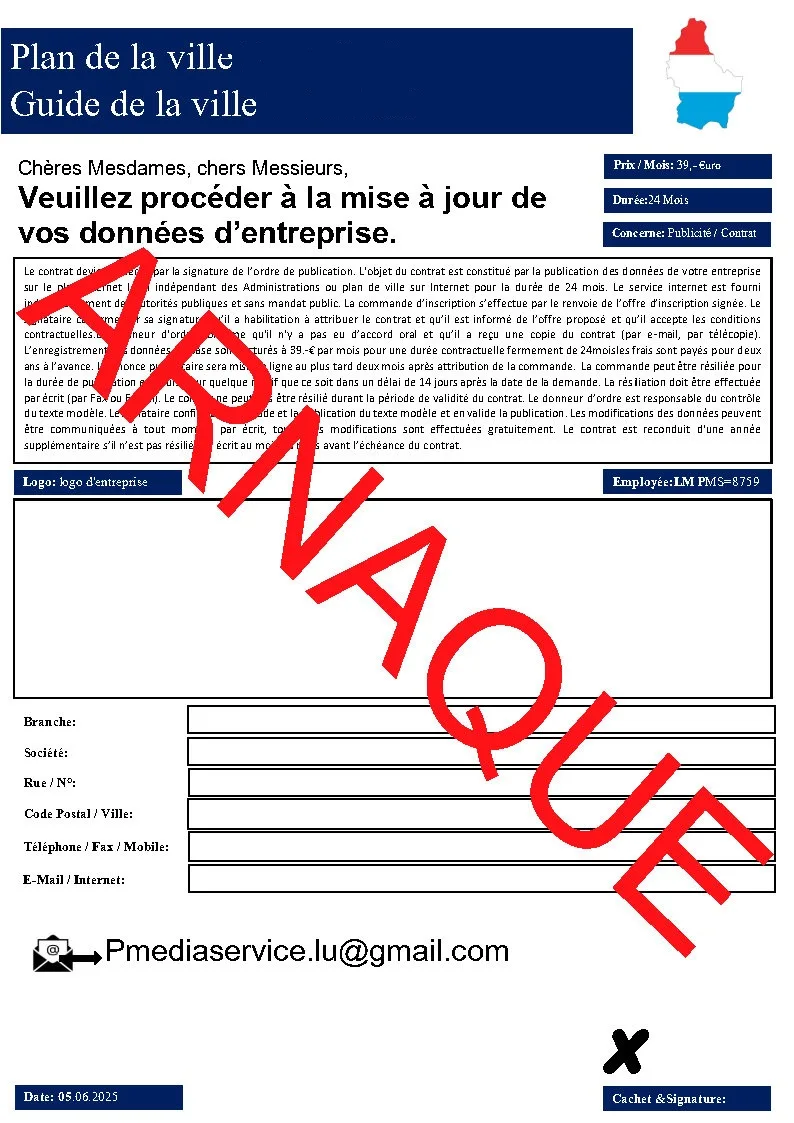 Arnaque par e-mail – Société PMediaservice